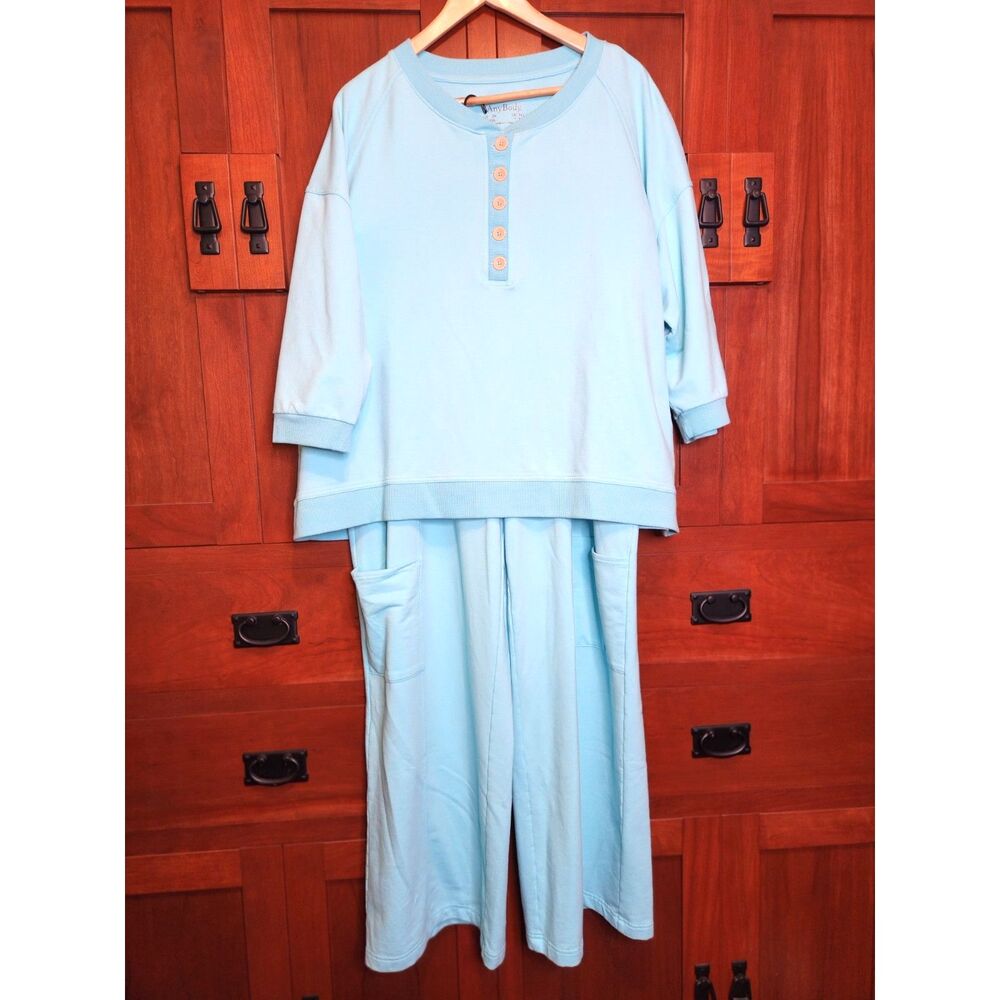 AnyBody Light Blue Lounge Pajama 2 piece Set Women's Size Top 2XL Bottom1XT - Picture 1 of 8